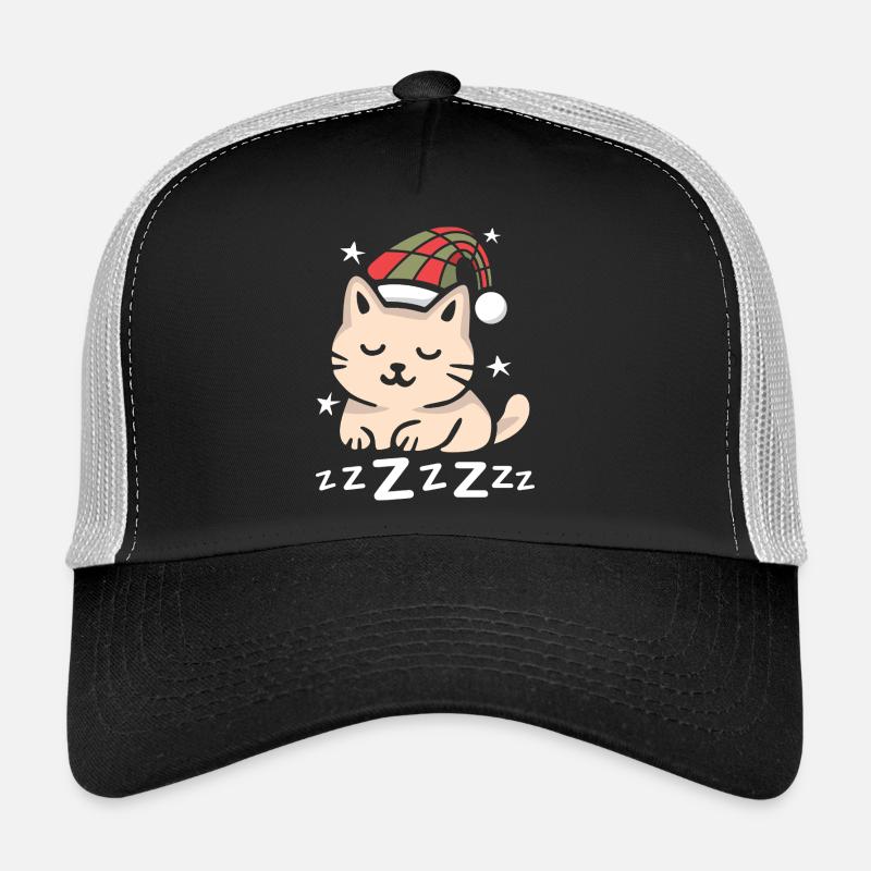 Sleeping Christmas Cat with Hat Trucker Cap