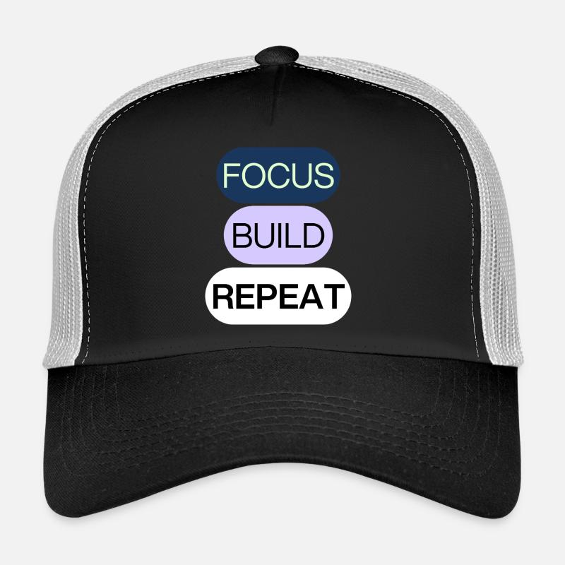 Focus, Build, Repeat – Creator Mindset - Trucker Cap - black/stone grey