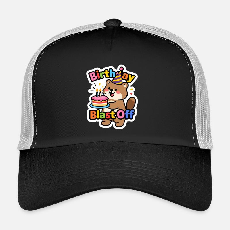 Cute birthday bear with cake Trucker Cap
