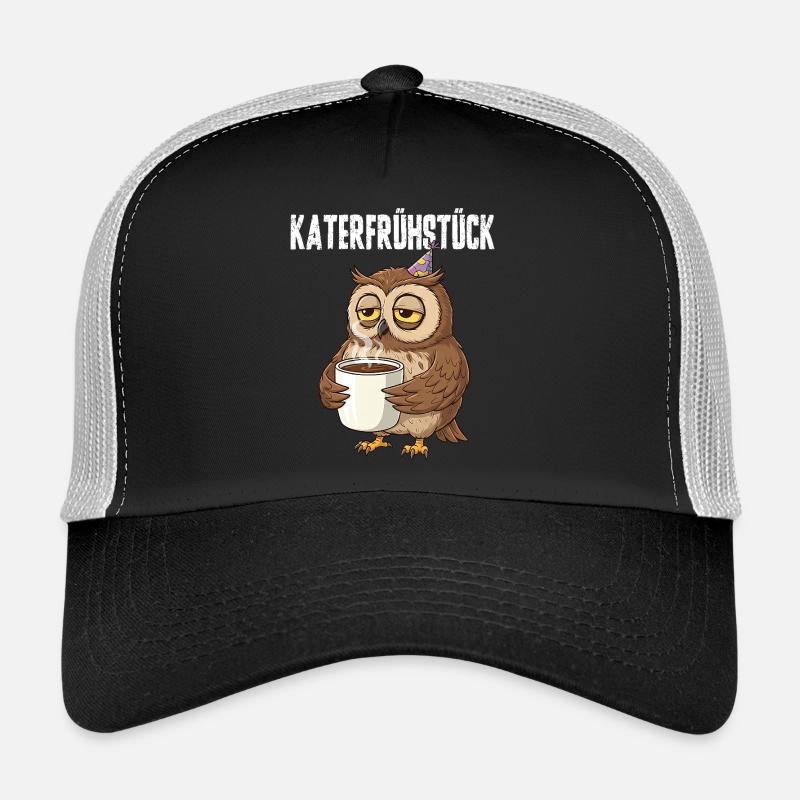 Hangover Breakfast Owl with Coffee Funny Hangover Trucker Cap