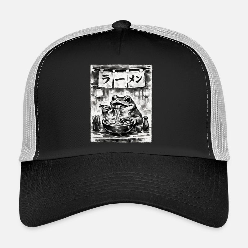 Ramen Noodles Frog Sumi-e Ink Drawing Trucker Cap
