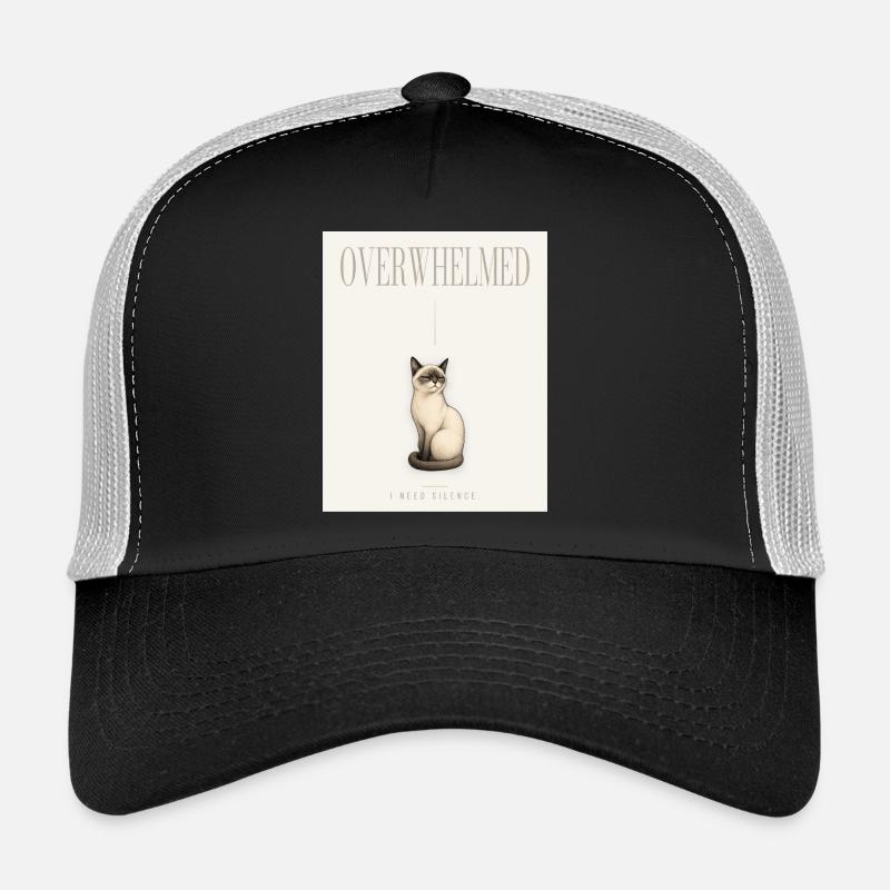 OVERWHELMED. Noble Cat Introvert Meme Design - Trucker Cap - black/stone grey