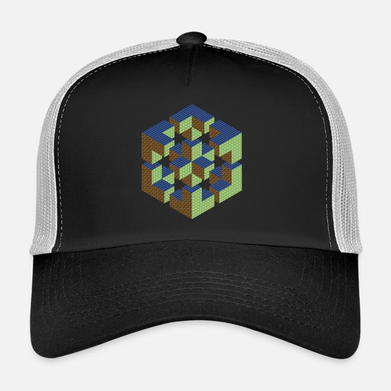 Figure impossible imagination géométrie cube Escher - Casquette trucker  - noir/gris pierre