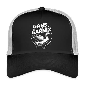 Gans oder garnix Gans und lustiger Spruch - Trucker Cap - Schwarz/Steingrau - Vorne