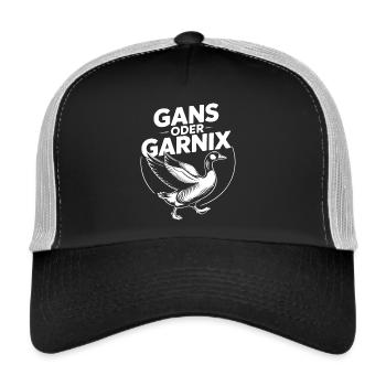 Gans oder garnix Gans und lustiger Spruch - Trucker Cap - Schwarz/Steingrau - Vorne