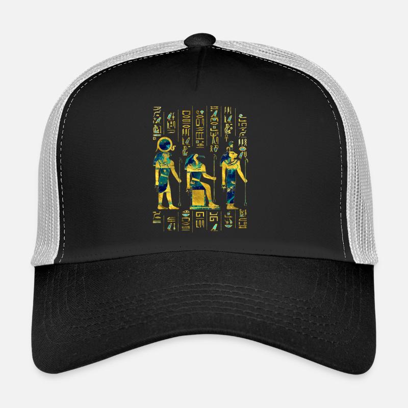 Egyptian Deities on hieroglyphics gold and marble - Trucker Cap - black/stone grey