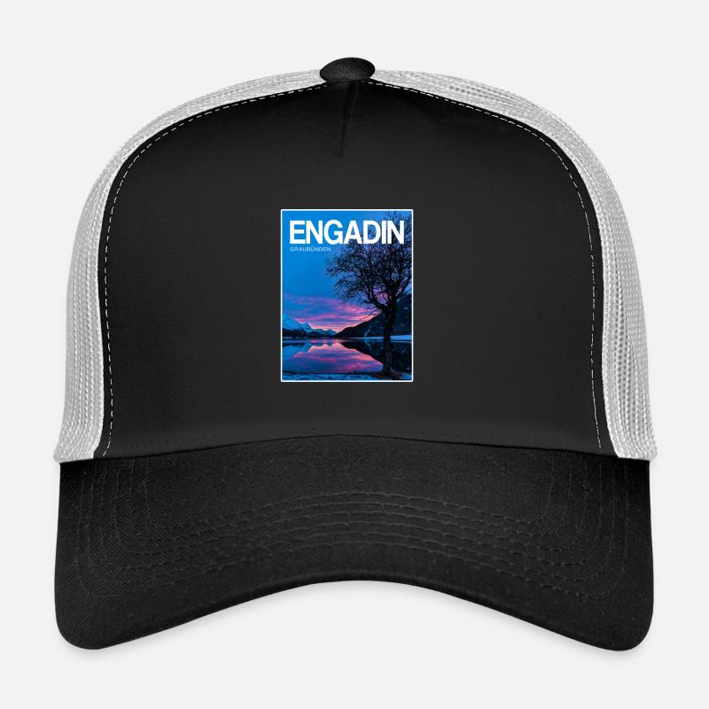 Engadin Seenlandschaft Abendlicht - Trucker Cap - Schwarz/Steingrau