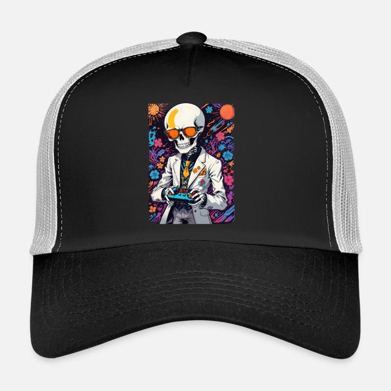 Retro Gamer Skelett mit Controller Konsolenspiele Trucker Cap