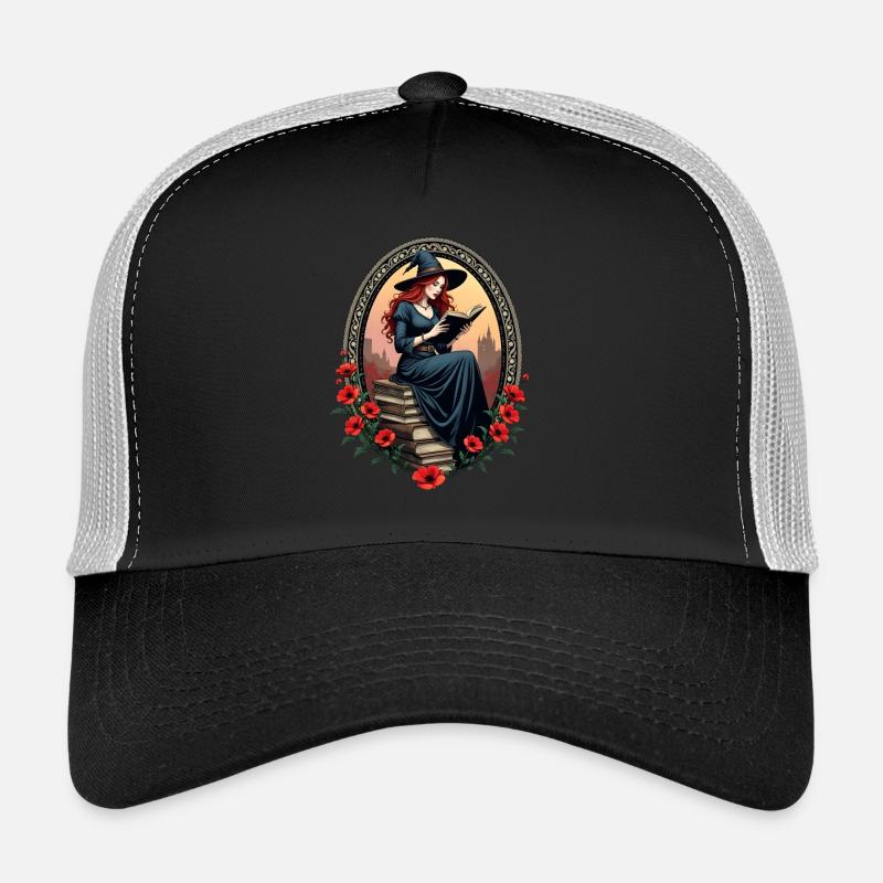 Bücher-Hexe mit Mohnblumen - Trucker Cap - Schwarz/Steingrau
