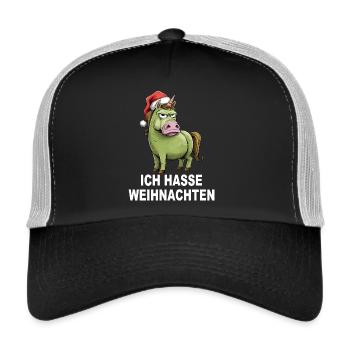 Weihnachtsmuffel Ich hasse Weihnachten Einhorn - Trucker Cap - Schwarz/Steingrau - Vorne