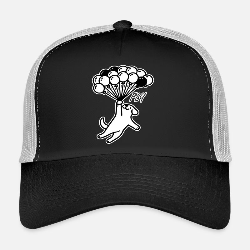 Hund fliegt mit Luftballons davon - Fly Design Trucker Cap