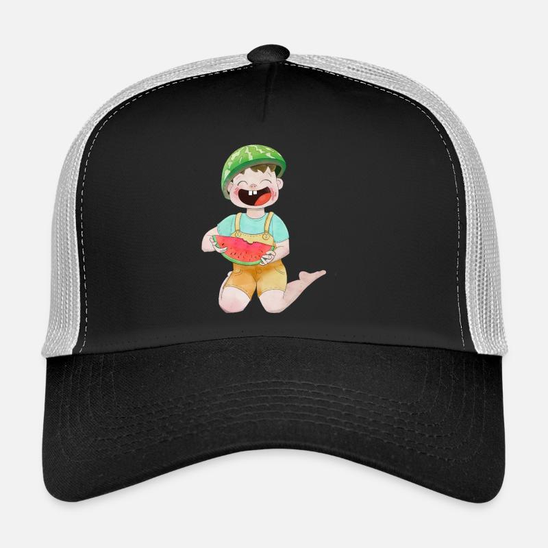 Glückliches Kind mit Wassermelone - Trucker Cap - Schwarz/Steingrau