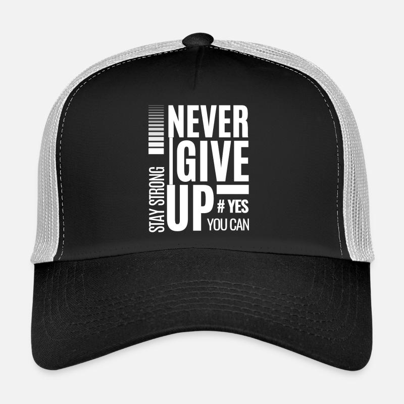 Gib niemals auf kühne Typografie Trucker Cap