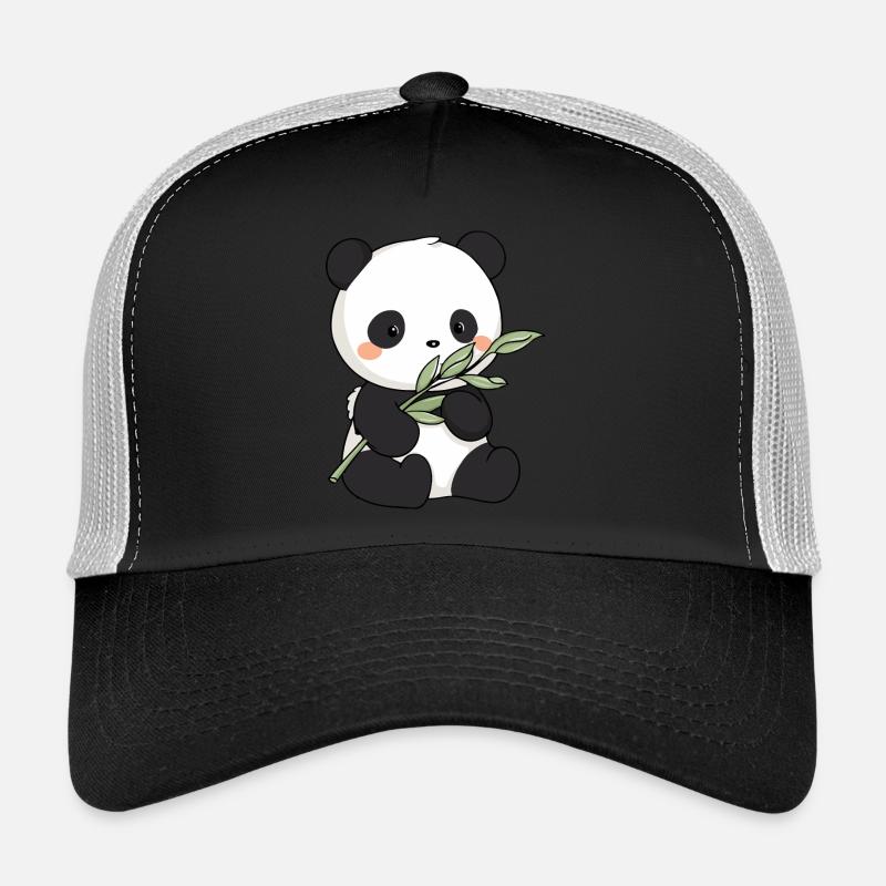 Cute Kawaii Panda with Bamboo - Trucker Cap - black/stone grey