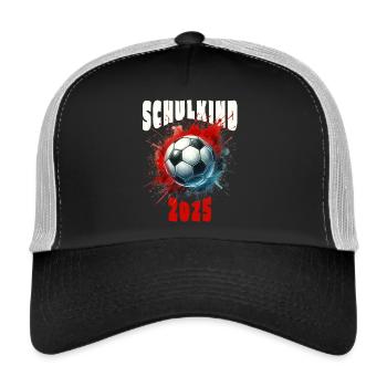 Schulkind 2025 - Fußball Geschenk Einschulung - Trucker Cap - Schwarz/Steingrau - Vorne
