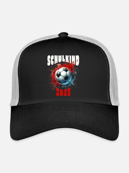 Schulkind 2025 - Fußball Geschenk Einschulung - Trucker Cap - Schwarz/Steingrau