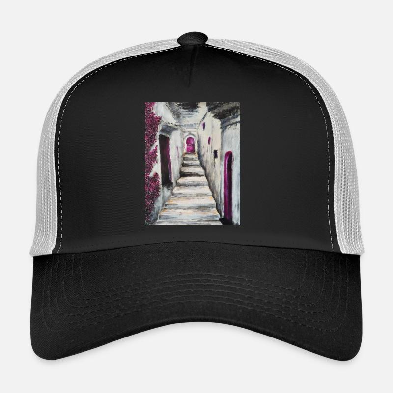Sunlit Whitewashed Stairs with Pink Accents Greece - Trucker Cap - black/stone grey