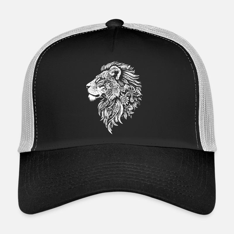 Tête de lion puissante avec une dynamique florale Casquette trucker 