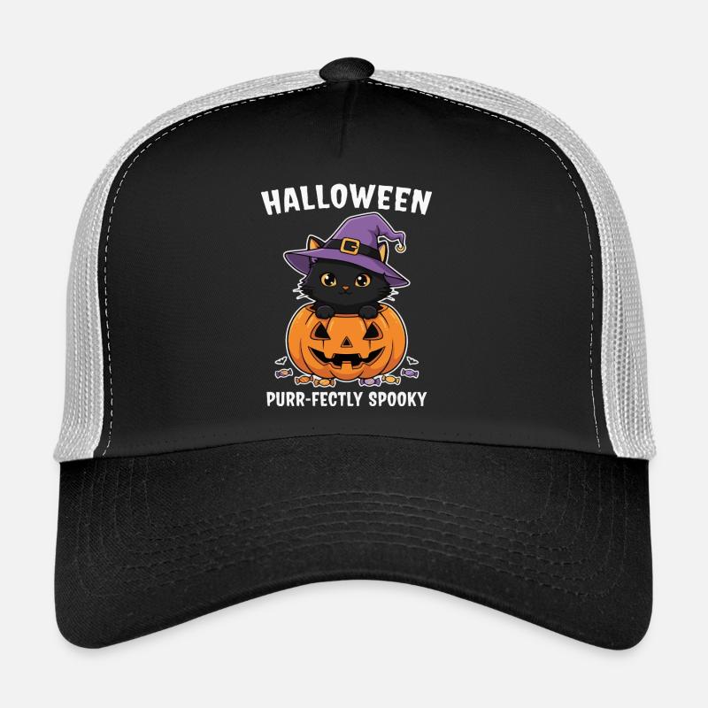 Halloween Kitten and Jack-O-Lantern Trucker Cap