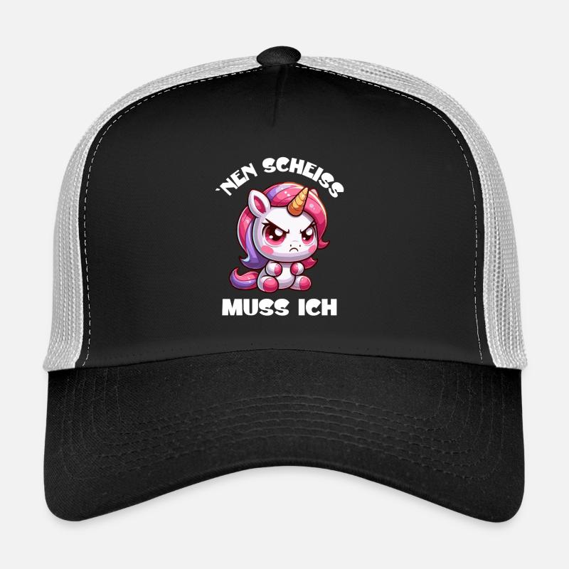 Wütendes Einhorn Chibi Motiv - Trucker Cap - Schwarz/Steingrau