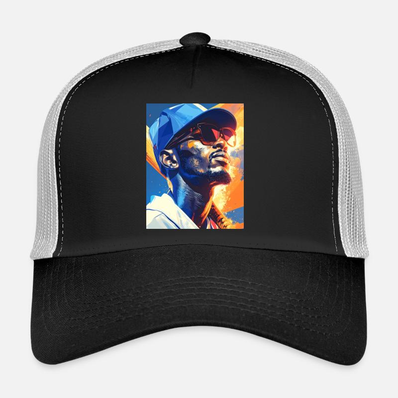 Geometric Neon Portrait Baseball Player Trucker Cap