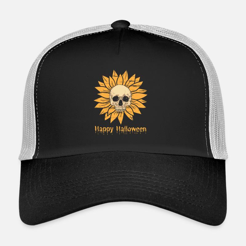 Sonnenblumen Schädel Halloween Trucker Cap