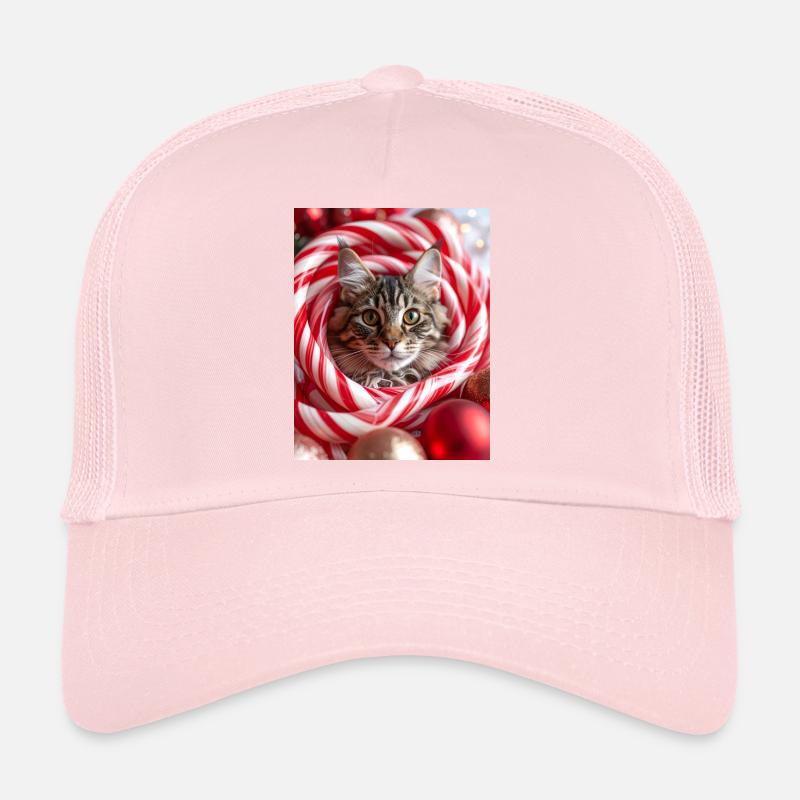 Christmas cat between candy sticks Trucker Cap