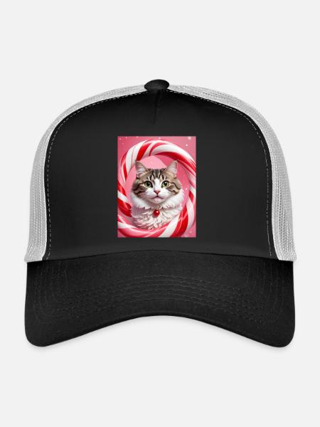 Chat de Noël en conception d’anneau de bonbons - Casquette trucker  - noir/gris pierre - Devant