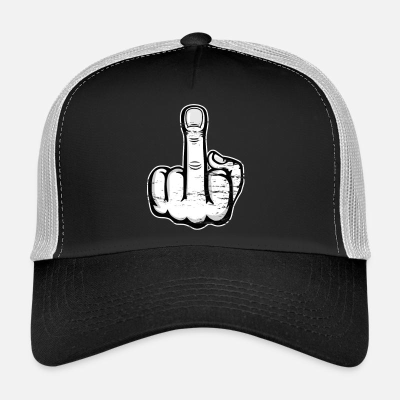 Mittelfinger Stinkefinger Design weiß used - Trucker Cap - Schwarz/Steingrau