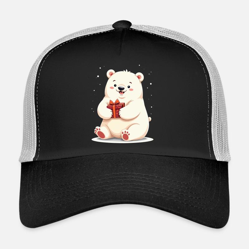 Niedlicher Eisbär mit Geschenkillustration - Trucker Cap - Schwarz/Steingrau