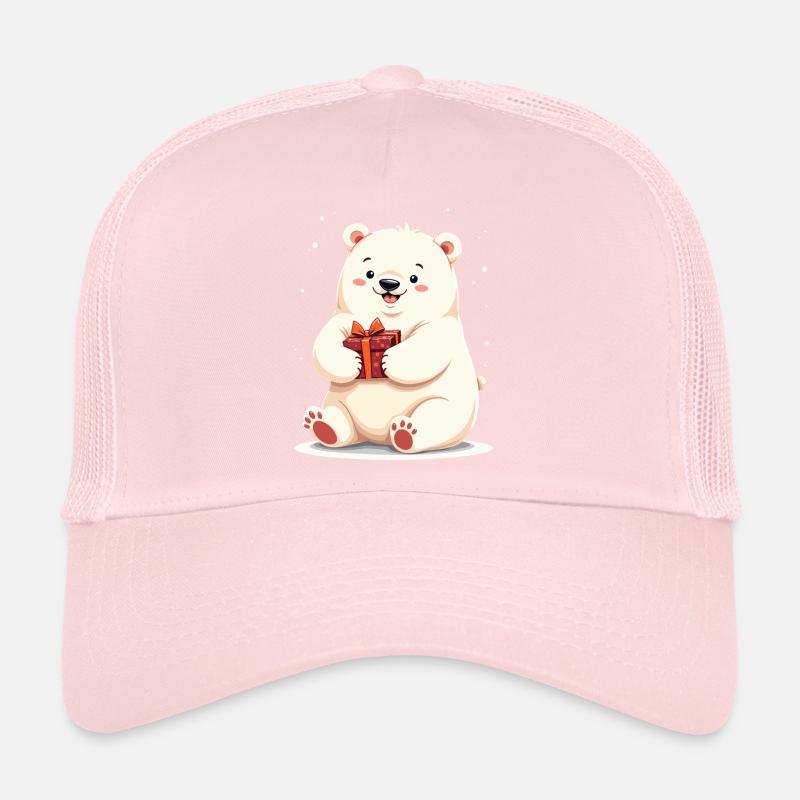 Cute Polar Bear with Gift Illustration Trucker Cap