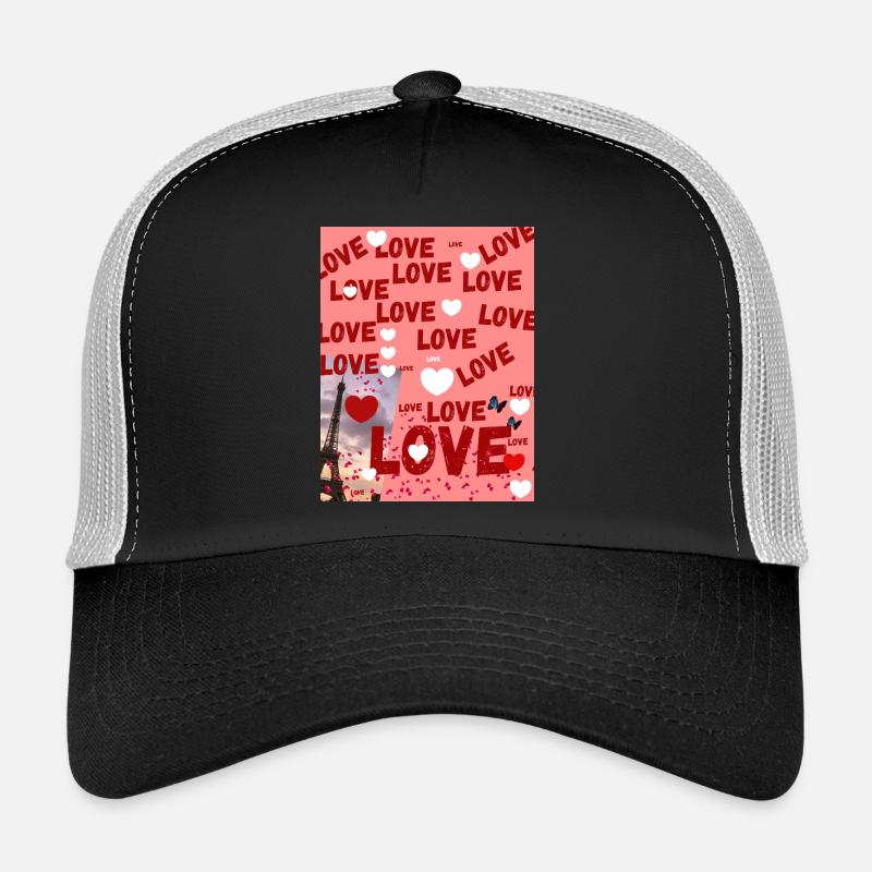 Paris and Love: Typographic Love Collage Trucker Cap