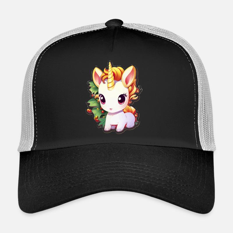 Licorne dans la forêt de fête avec du gui Casquette trucker 