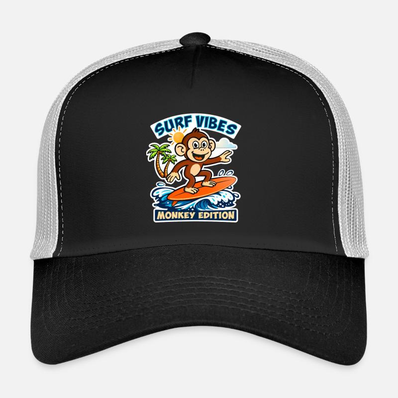 Surf-Vibes – Affen-Edition. - Trucker Cap - Schwarz/Steingrau