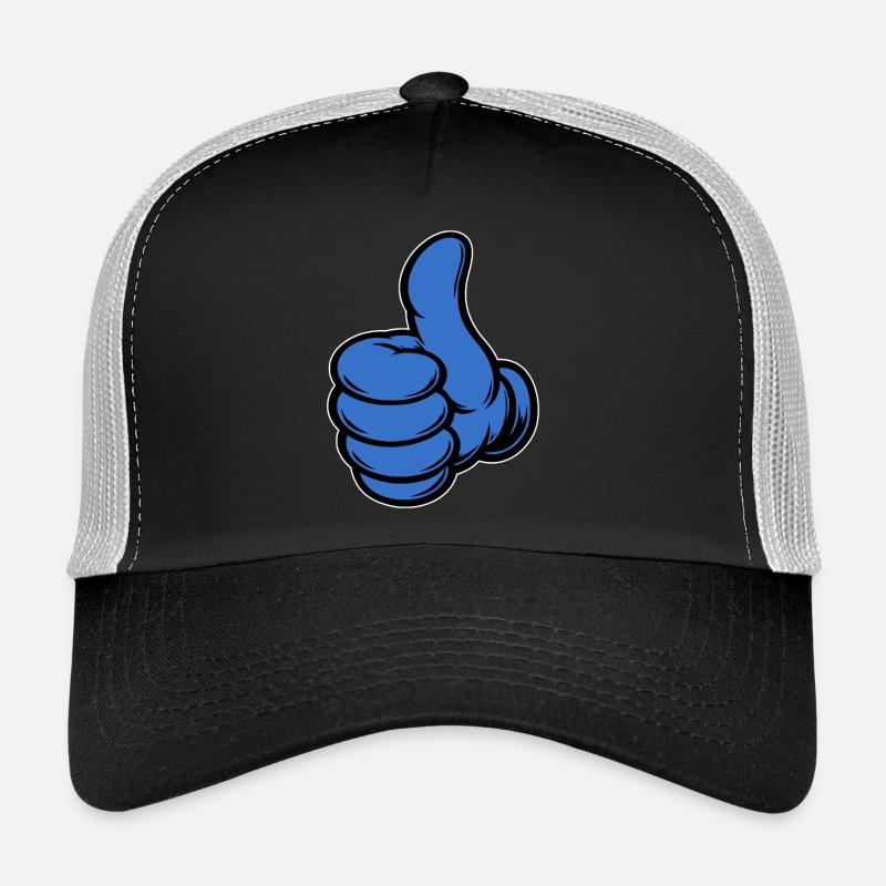 OK Comic Thumbs Up Hand Icon Blue Trucker Cap