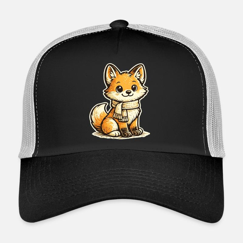 Cuddly Fox with Scarf Cartoon Trucker Cap