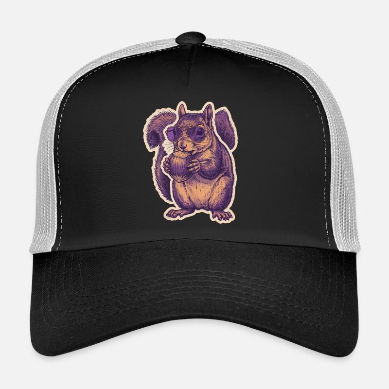 Squirrel with sunglasses nibbling hazelnut Trucker Cap