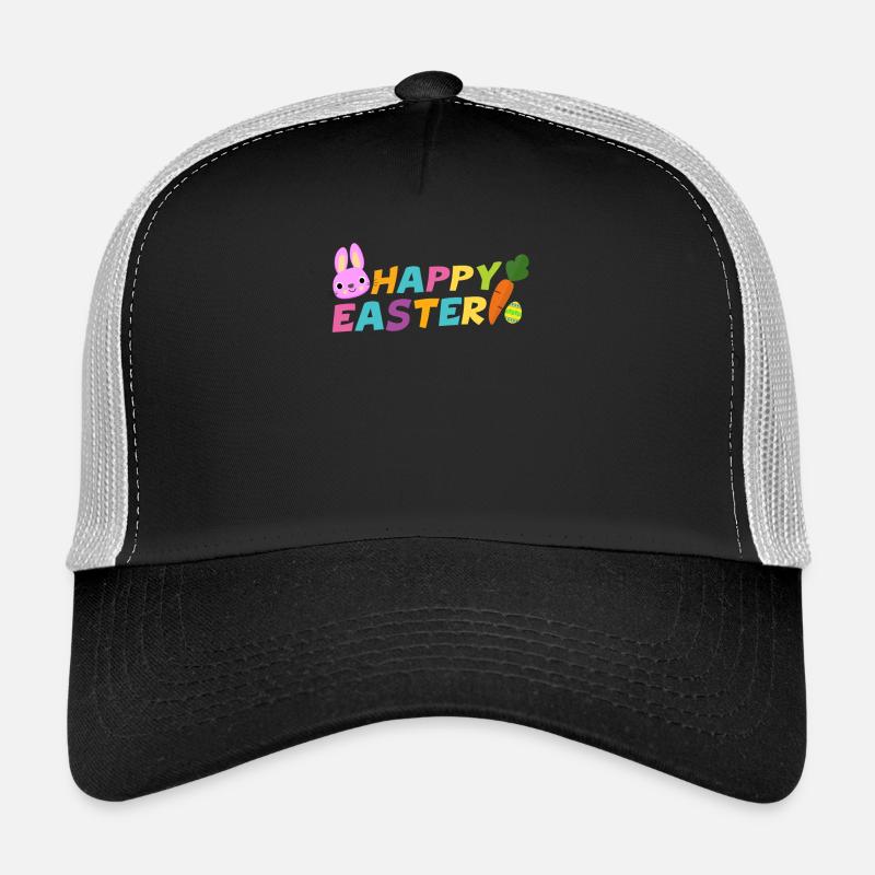 Fröhliche Ostern mit Ei-Karotte u. Häschen Pascha - Trucker Cap - Schwarz/Steingrau