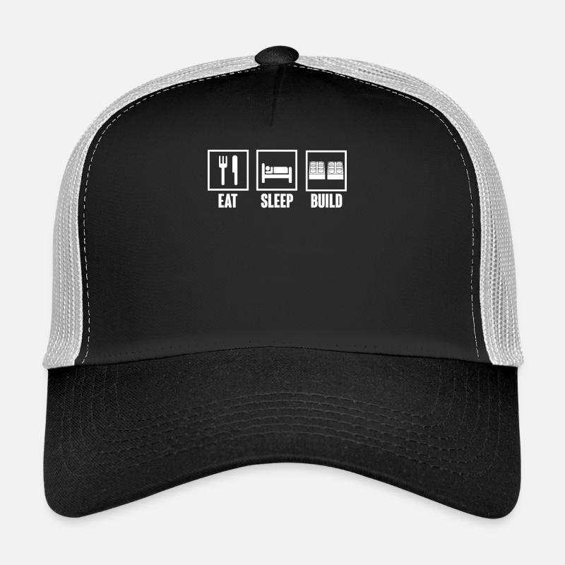 Manger - dormir - bâtiment - bloc de construction - cadeau - Casquette trucker  - noir/gris pierre
