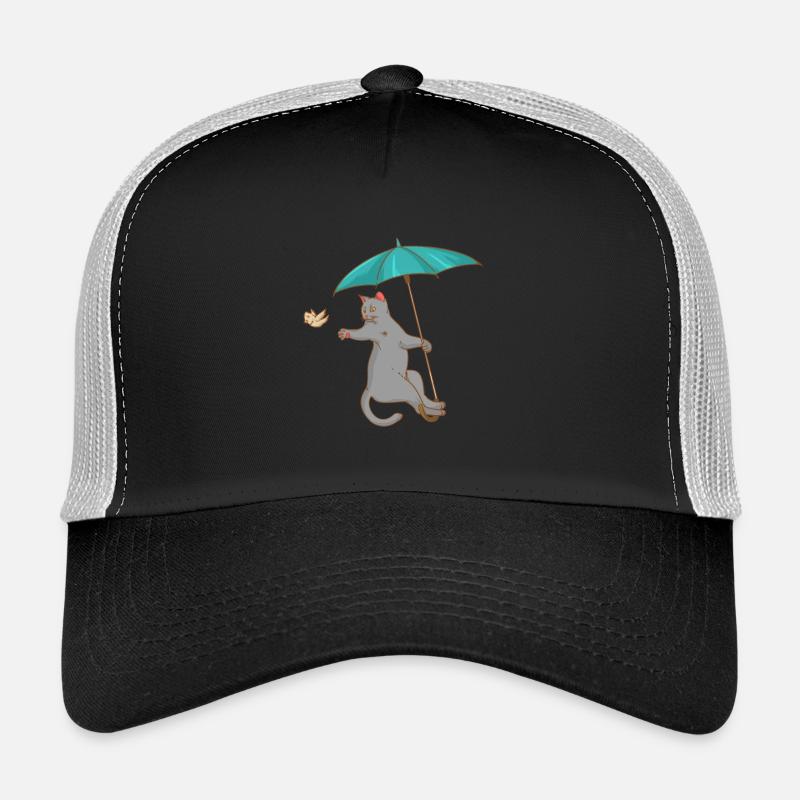 Chat avec parapluie - oiseau - chaton - cadeau Casquette trucker 