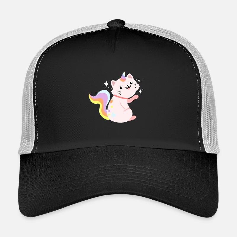 Sitzendes Caticorn - Lustiges Caticorn Katze - Trucker Cap - Schwarz/Steingrau