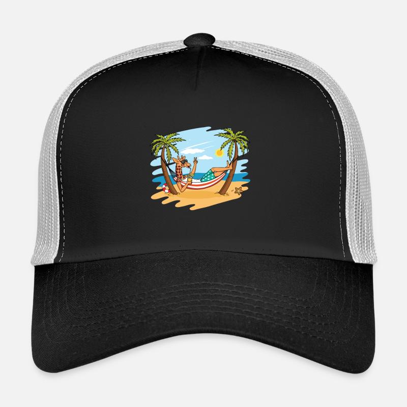 Funny giraffe on the beach summer holiday gift Trucker Cap