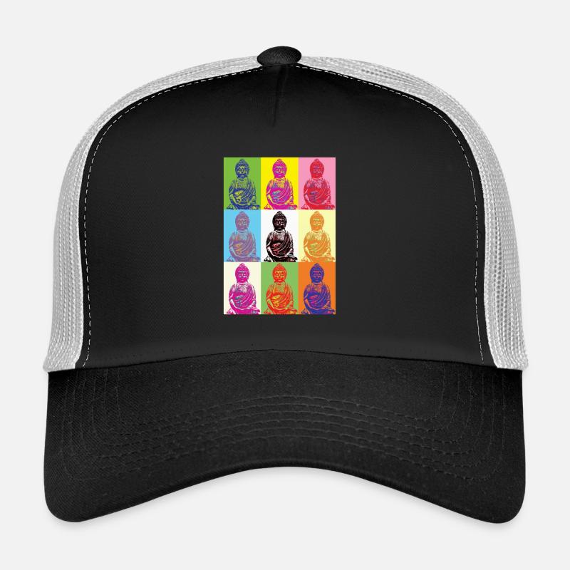 Buddha Popart - Trucker Cap - Schwarz/Steingrau