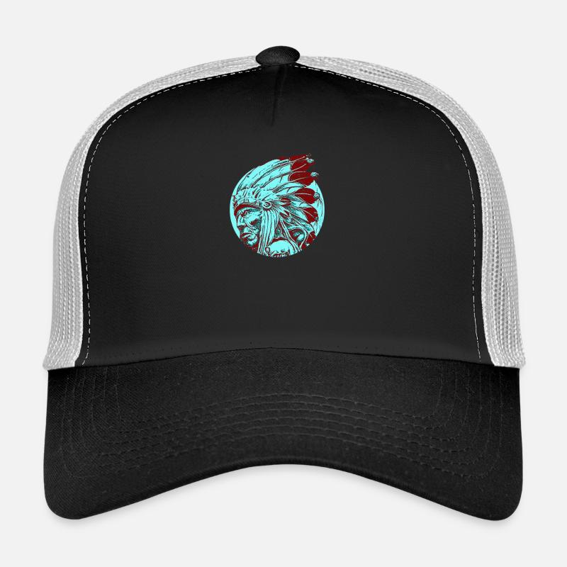 Indianer Ureinwohner Federschmuck Native Häuptling - Trucker Cap - Schwarz/Steingrau