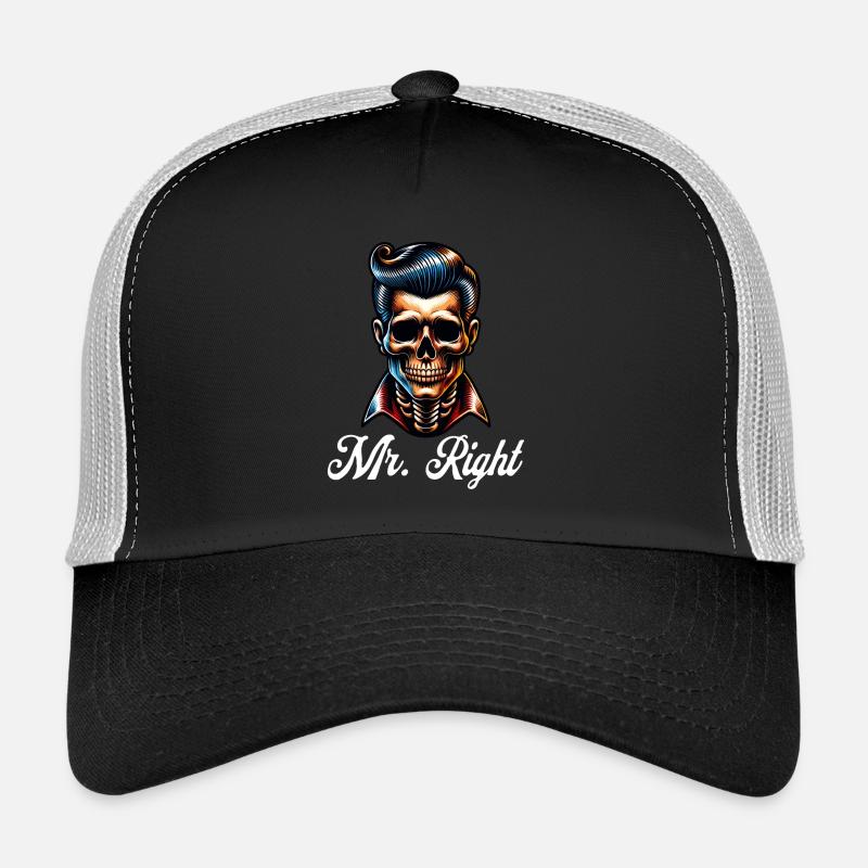 Mr. Right Partner Totenkopf Retro - Trucker Cap - Schwarz/Steingrau