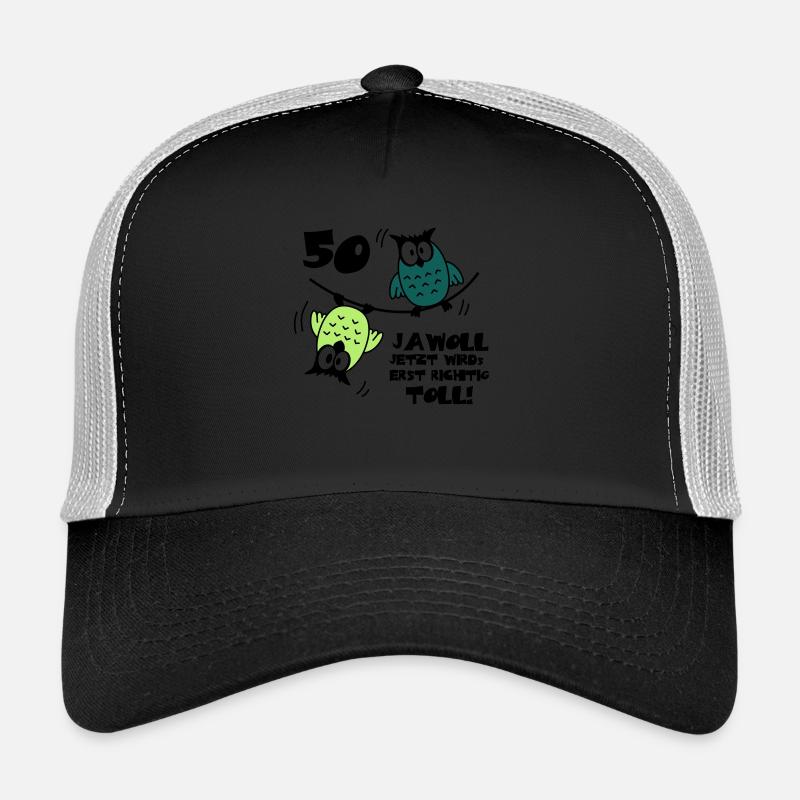 Geburtstag 50 jawoll lustige Eulen - Trucker Cap - Schwarz/Steingrau