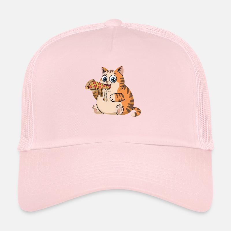 Drôle de chat potelé mangeant de la pizza restauration rapide Casquette trucker 
