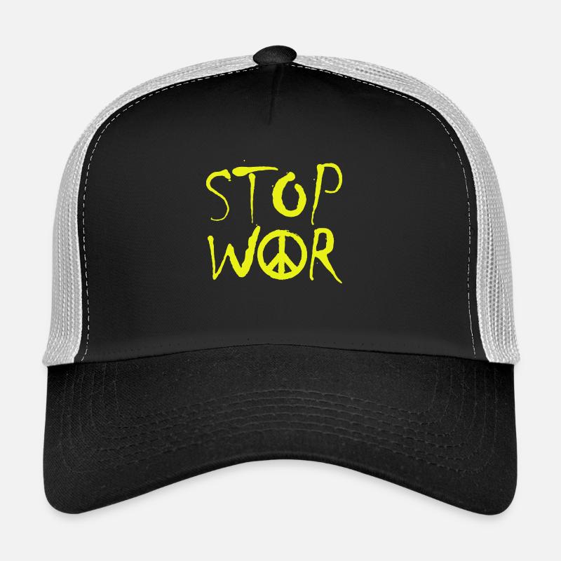 STOP WAR with Peace Sign Peace Symbol – NO WAR Trucker Cap