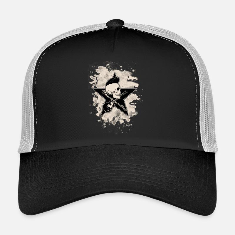 Rock-n-Roll Skull - bleached - Trucker Cap - Schwarz/Steingrau