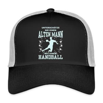 Unterschätze nie einen alten Mann mit Handball - Trucker Cap - Schwarz/Steingrau - Vorne